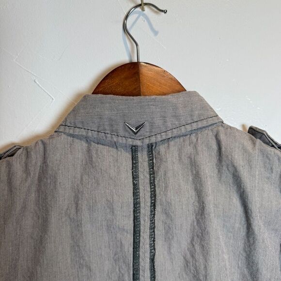 Fender Long Sleeve Button Up Washed Gray Reverse Cuff Men's Shirt Medium *SPOT* - Picture 12 of 16